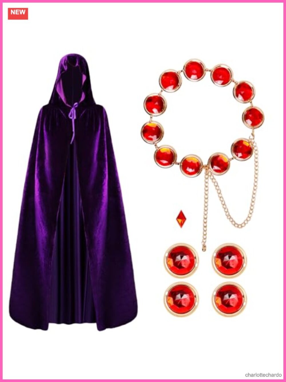 Velvet Hooded Cape & Metal Belt Set Cosplay Halloween Costume